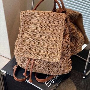 Boho Straw Flap Minimalist Back Pack